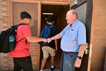 Each student is greeted as they enter the building.  Fist bump!